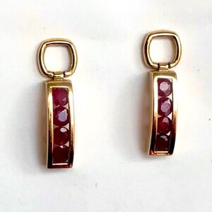 14K Gold Channel Set Ruby Door Knocker Earrings